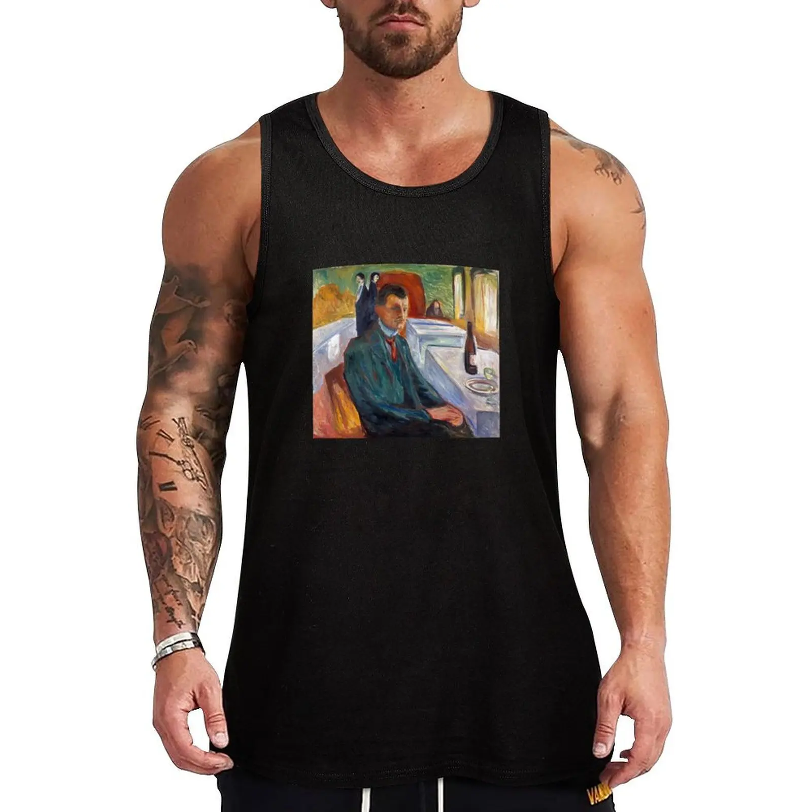 

Self Portrait with Bottle of Wine by Edvard Munch Reproduction Tank Top Japanese t-shirt