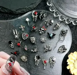 3D Metal Alloy Skull Bat Spider Nail Charms Gothic Punk Rhinestone Skeleton Hand Nail Art Decorations Manicure DIY Accessories