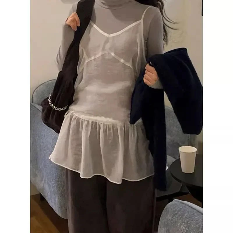 

Y2K Korean Tank Camisole Tops & Tees Girl Dongdaemun Summer Transparent Drawstring Sleeveless Layered Camisole A-line Dresses