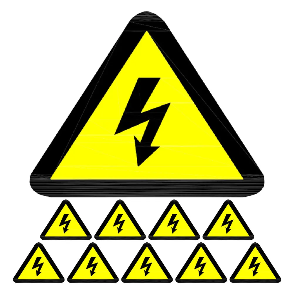 10pcs Electric Shock Warning Stickers High Temperature Yellow Triangle Safety Signs 5cm Fence Risk