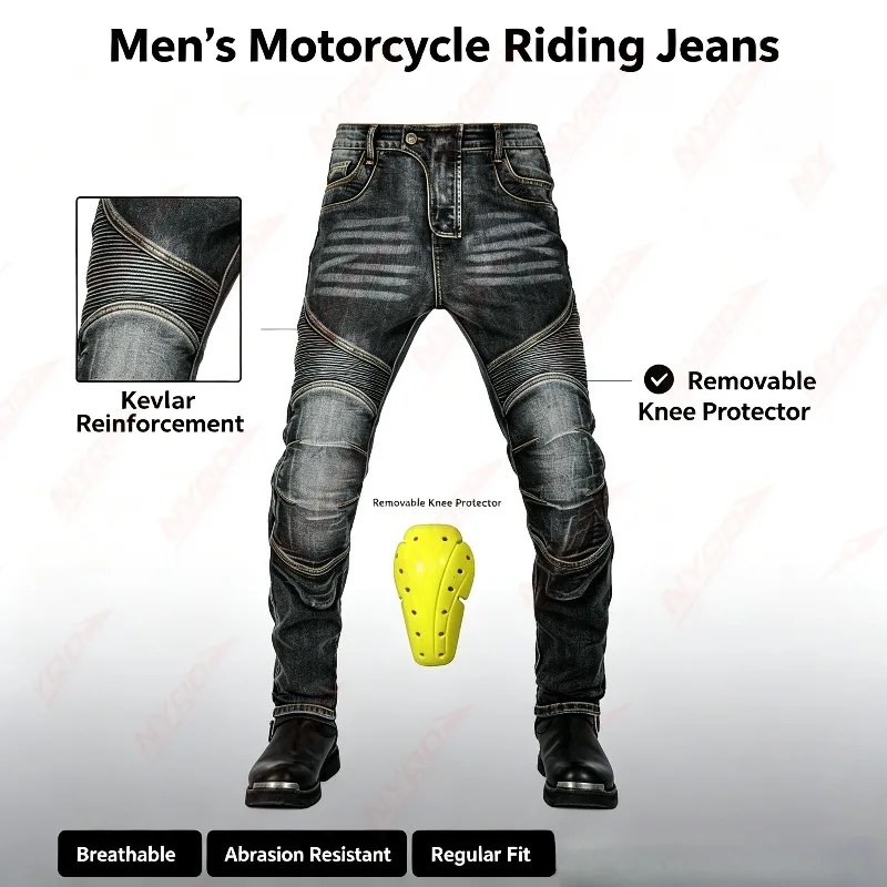 Motorcycle Jeans Men's Retro Casual Drop-proof Pants Elastic Cycling Pants Tear-resistant Locomotive Pants