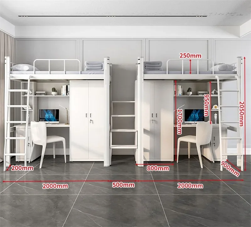 Tempat tidur susun logam tempat tidur asrama dengan di bawah meja cocok untuk lemari pakaian untuk furnitur sekolah tempat tidur loteng