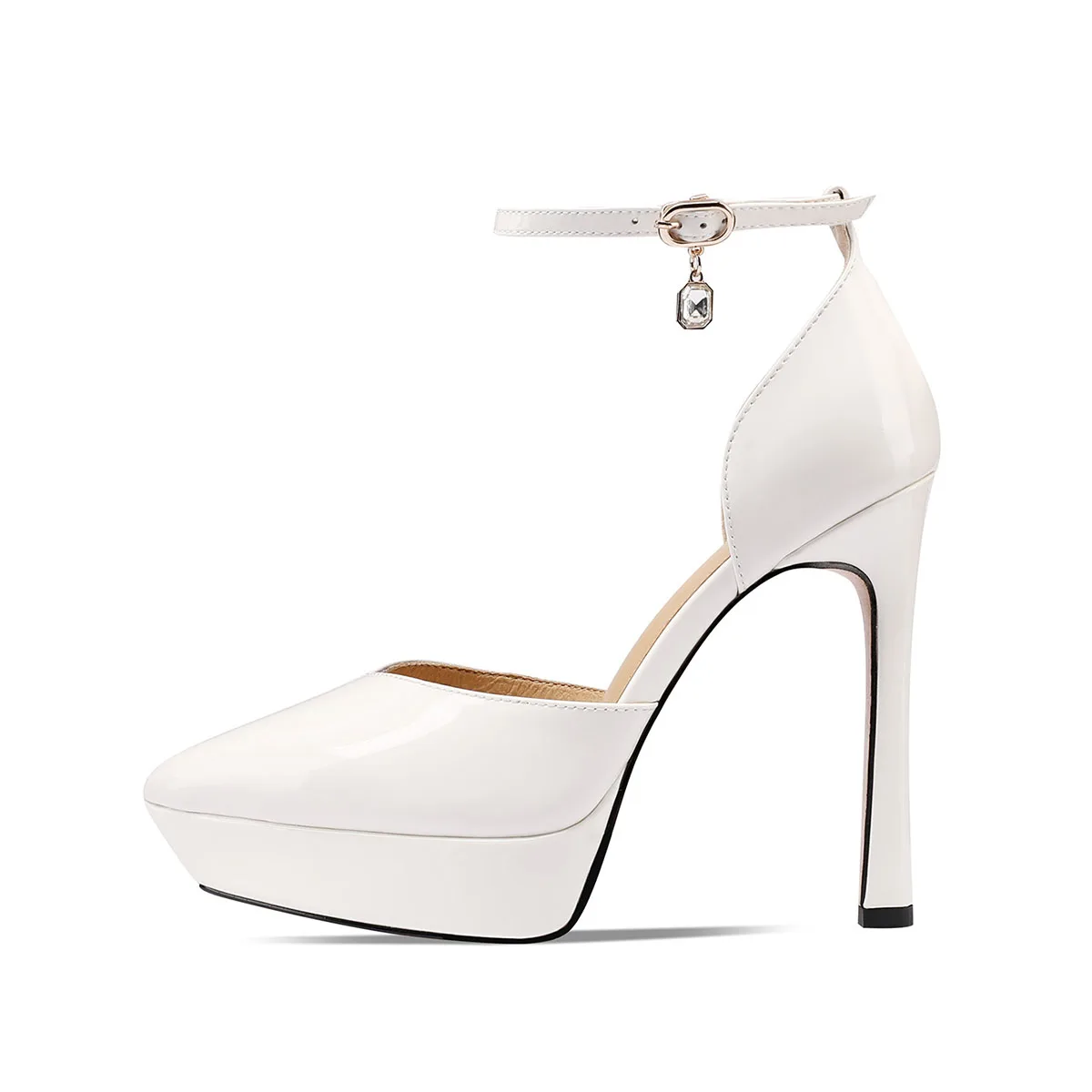 

Arden Furtado Summer white cowhide Patent Leather Platform Wedding shoes Pointed toe Super high heel word-cingulate Sandals