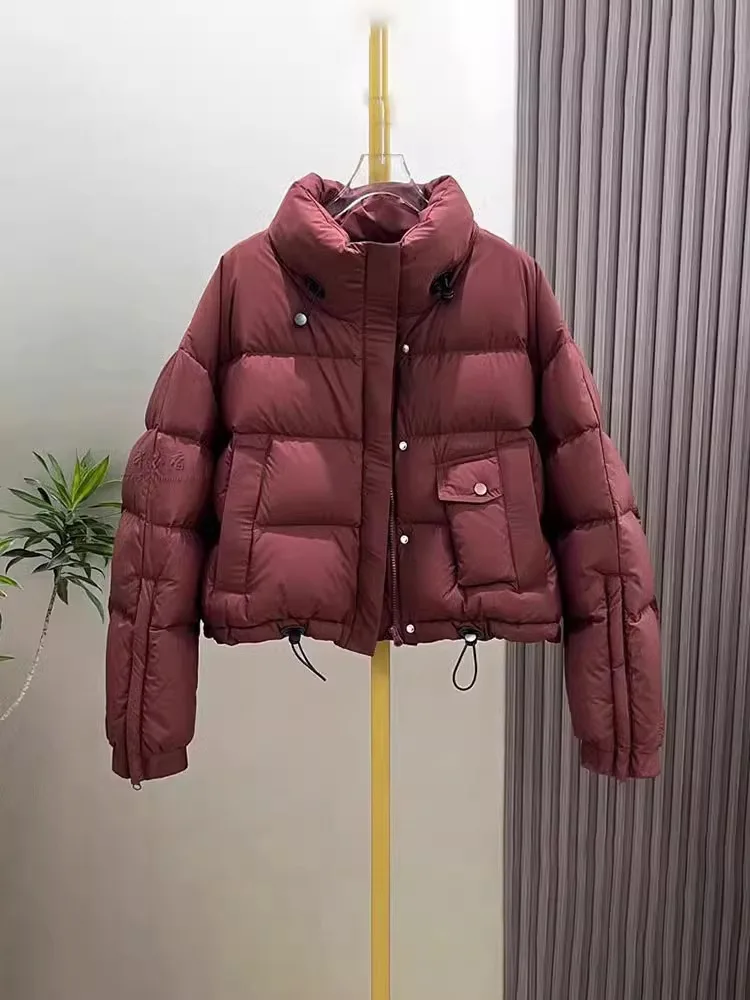 

Красное хлопковое женское зимнее пальто-пуховик в корейском стиле, свободного кроя, теплое, повседневное, на молнии, однотонное