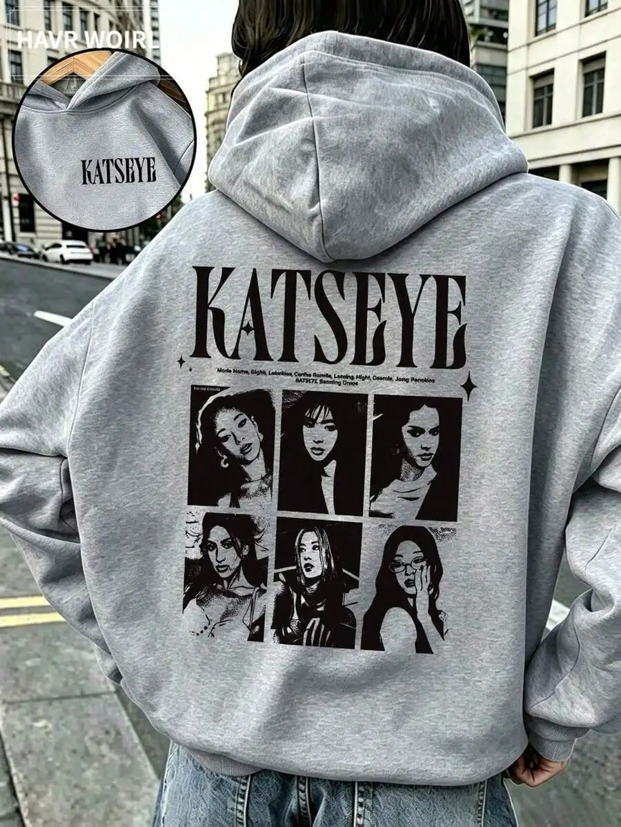 Women's Y2K Fashion Fun Katseye Music Print Sweatshirts Unisex Comfortable Hooded Pullovers Sweatshirt Clothes Outfit Daily