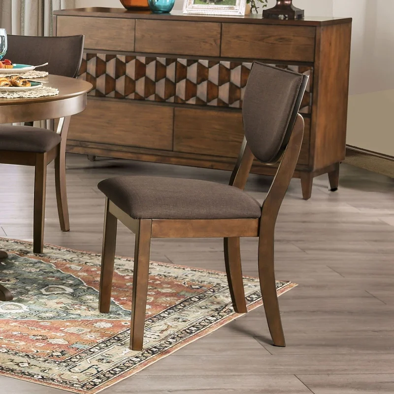 2-Piece Modern Dining Chairs, Walnut Finish Solid Wood, Dark Chocolate Fabric Upholstered, Contemporary Style