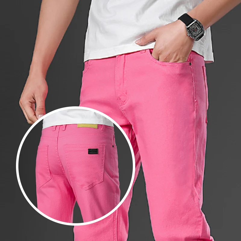 

Мужские тонкие прямые брюки Мужские новые летние тонкие мешковатые розовые белые брюки Новые повседневные свободные длинные брюки больших размеров со средней высокой талией