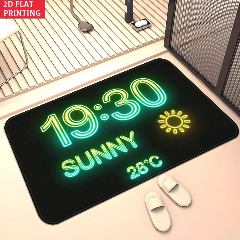 Smart Widget Floor Mat Neon Light Glowing Digital Temperature Welcome Doormat for Living Room Balcony Entrance Area Carpet