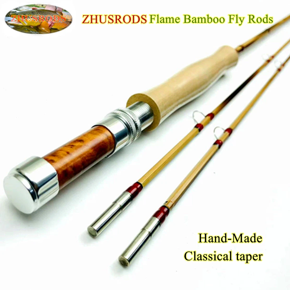 

ZHUSRODS Flame Bamboo Fly Rod 7'6" ~ 5 wt / 2 Section 2 Tip / Fly Fishing Rods