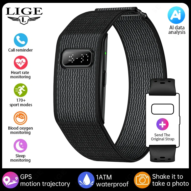 

LIGE 2026 Men's Wristband Sports Tracker Health Sleep Monitor GPS Running Trajectory 1ATM Waterproof Call Reminder Long Standby