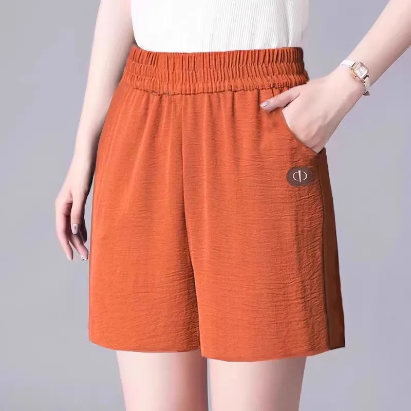 Shorts ice silk wrinkled orange