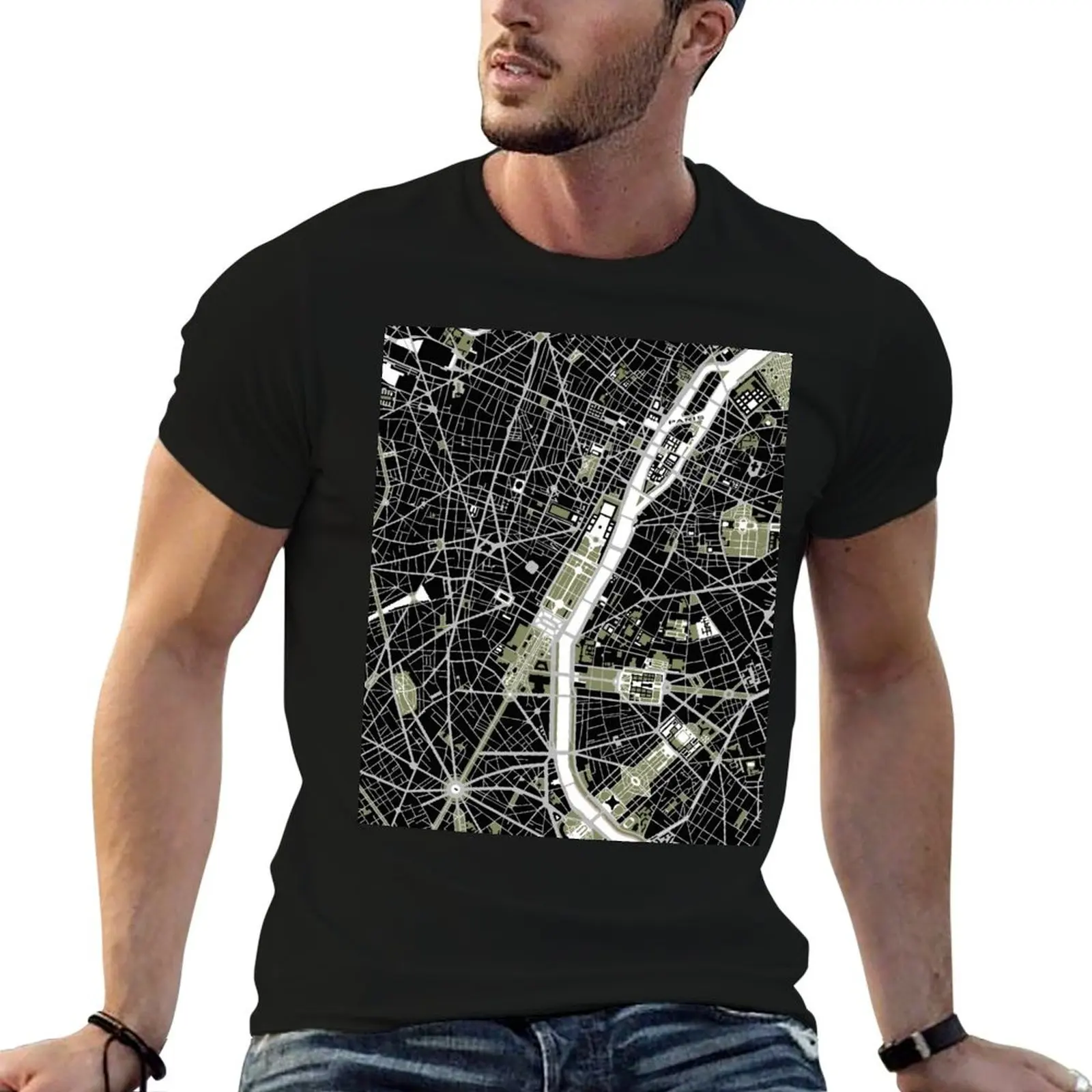 Paris city map engraving T-Shirt Comfortable Basic Crew Neck Tee
