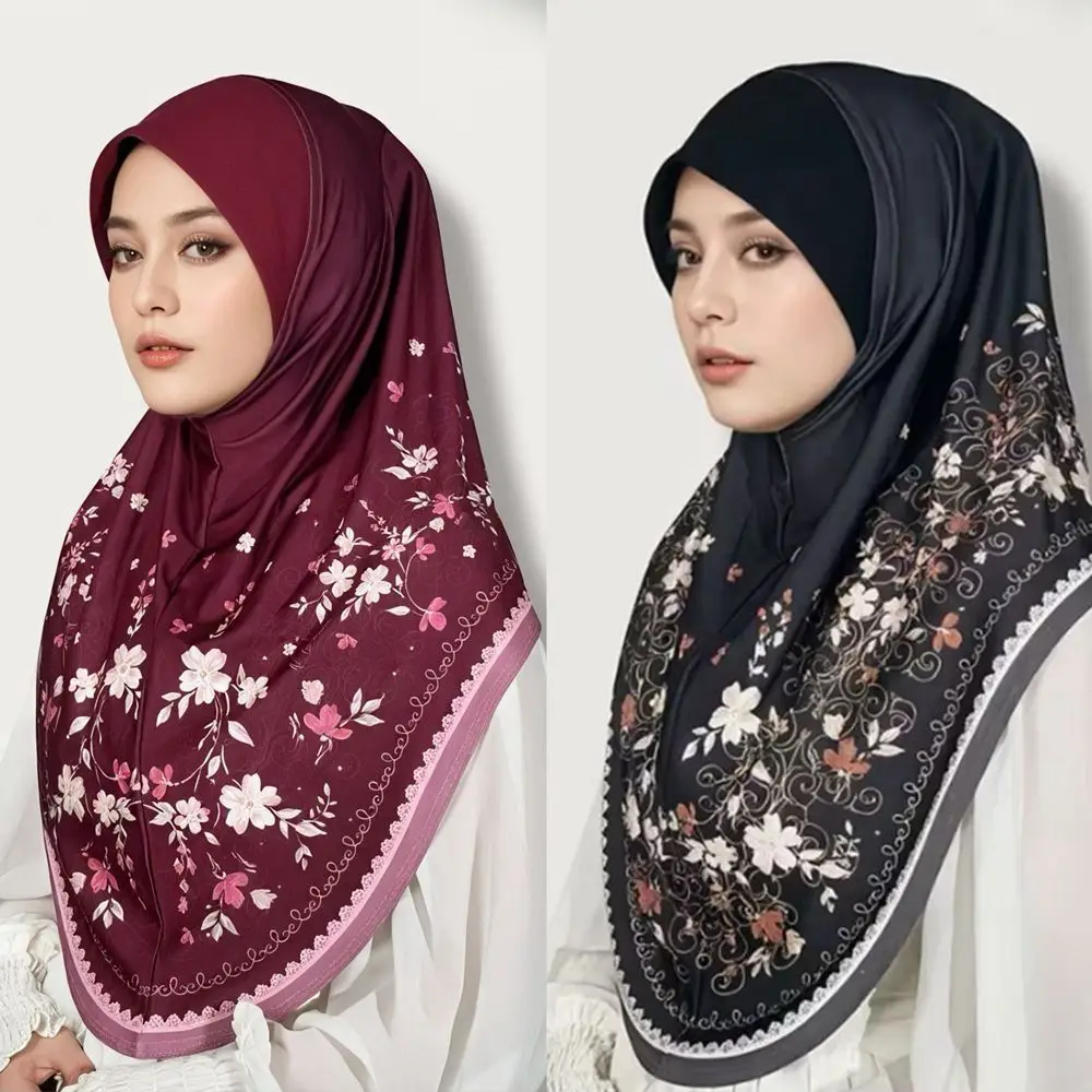 Breathable Eid Al-Fitr Long Floral Turban Cotton Multiple Colors Printed Arab Lady Headscarf Versatile Adjustable