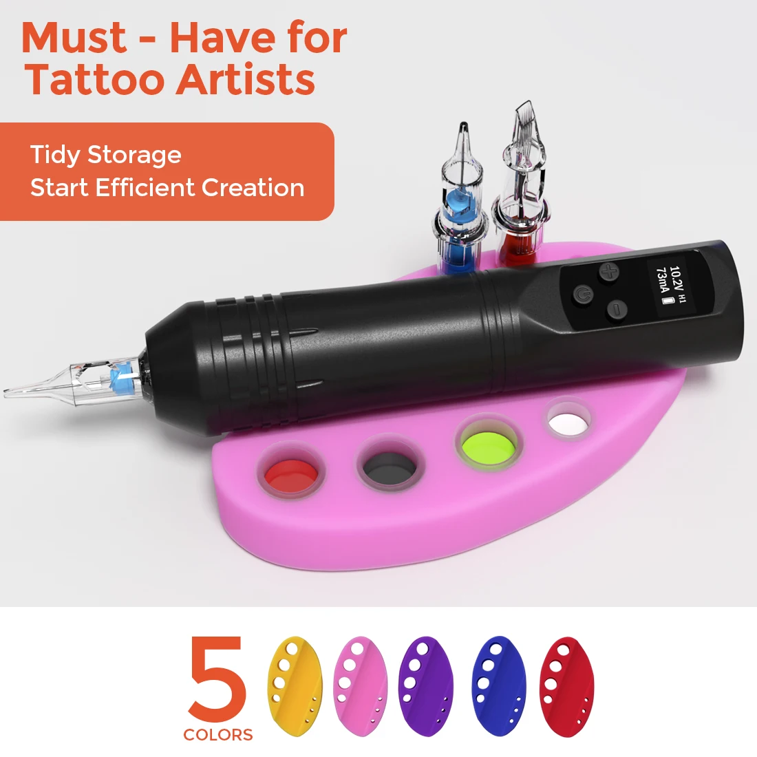 Silicone Tattoo Ink Cup Holder with Pen Slot Multi-Color Pigment Tray Reusable Pigment Tray for Tattoo Artists Tattoo Supplies