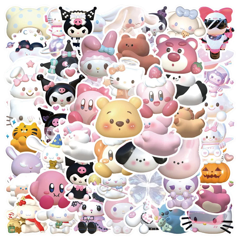 10/30/50pcs Cute Sanrio Cartoon 3D Hello Kitty Kuromi Stickers Decals Laptop Fridge Phone Suitcase Decoration Sticker Kids Toys