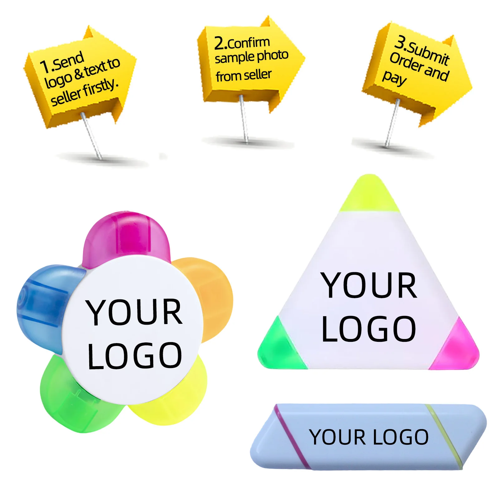 Lot Customize Flower Highlighter Multi Color Petal Shape Fluorescent Marker School Supply Set Office Promotion Gift Logo Print