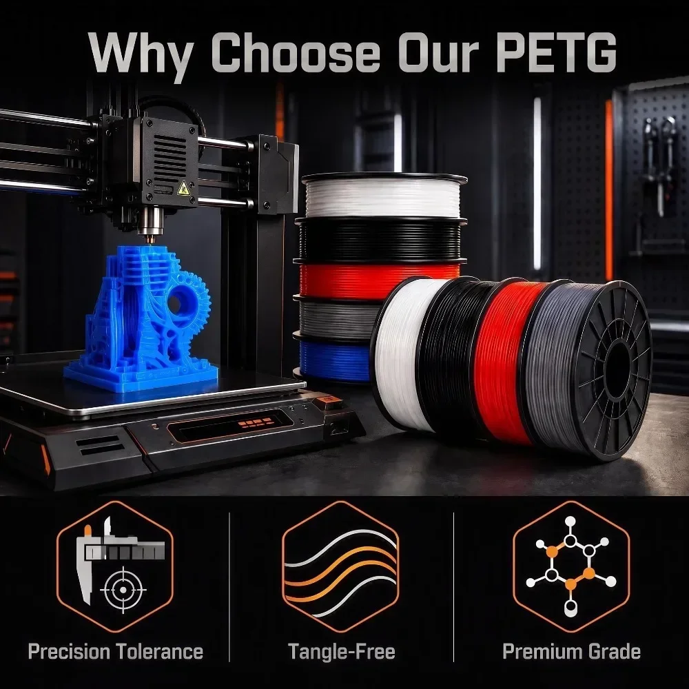 PETG 3D Printer Filament 1kg 1.75mm, ±0.02mm Accuracy, Low Odor Warp Resistant, for Bambu Lab Creality Ender