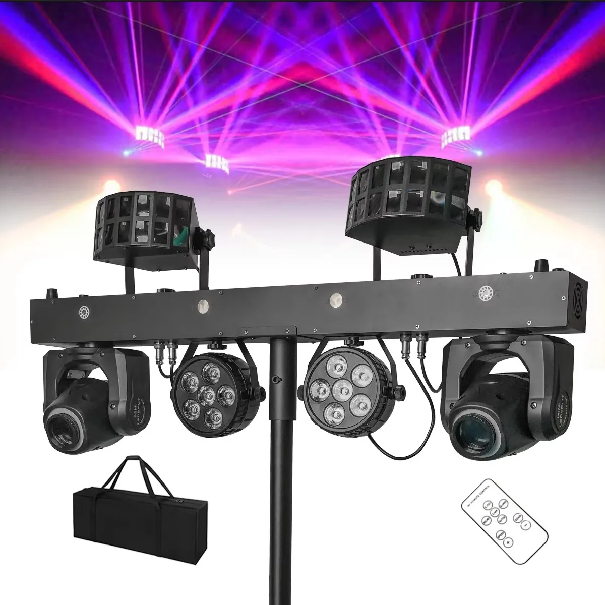 

4in1 Pro Portable DJ Stage Lighting Par Bar Kit Adjustable Tripod Stand RGBW LED DMX512 for Party Wedding Dj Disco Club