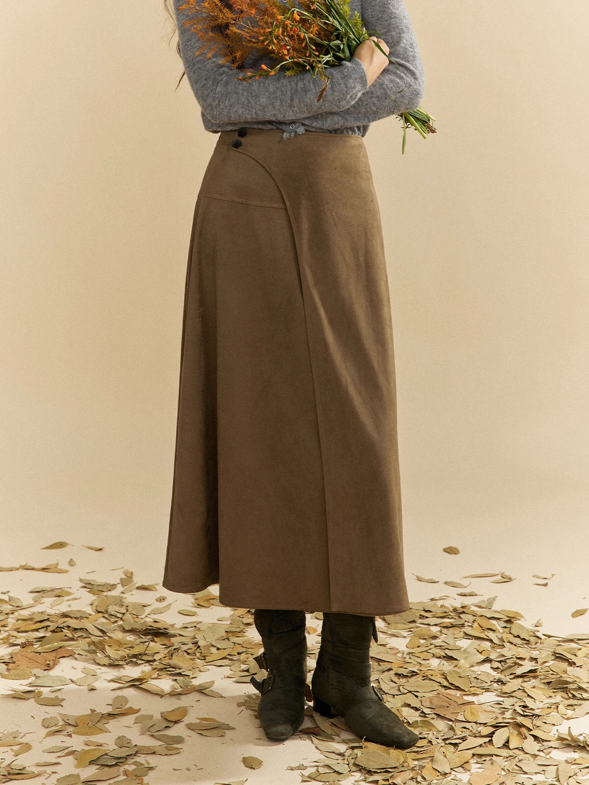 

Solighter Retro Suede Skirt Women's High Waist Slim A-Line Long Skirt Autumn Winter New Sle Commute Ci Scenarios