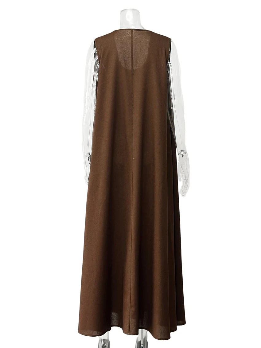 Parc Fee – robe blanche ample et Sexy pour femmes, col en v, sans manches, longueur cheville, élégante, classique, couleur unie, été, 2025