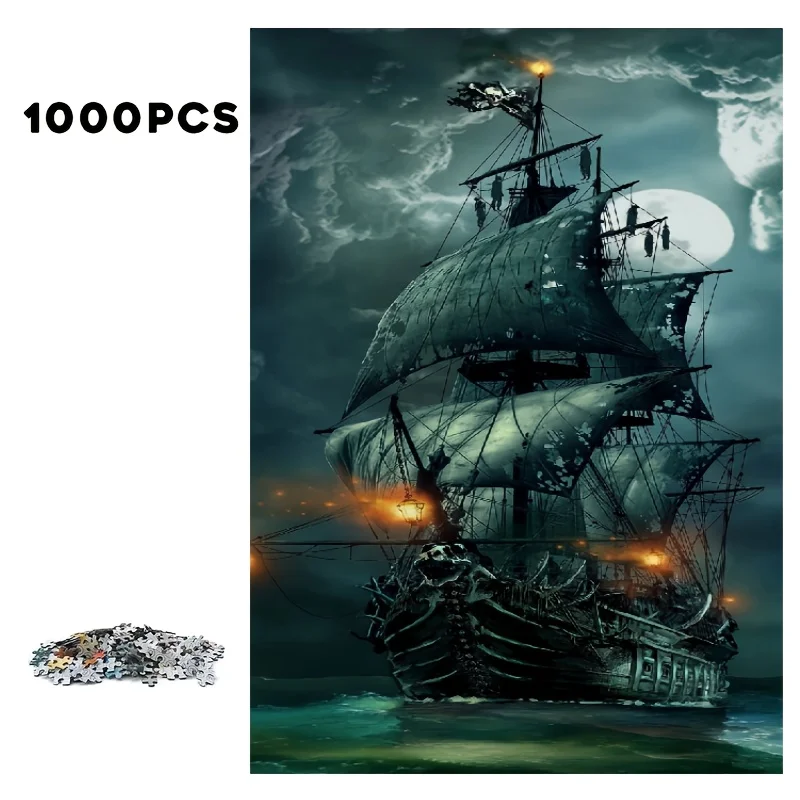 1000피스 해적선 직소 퍼즐 - 두꺼운 도전 퍼즐 게임, 어두운 분위기의 해적선, 교육용 해양 역사 활동