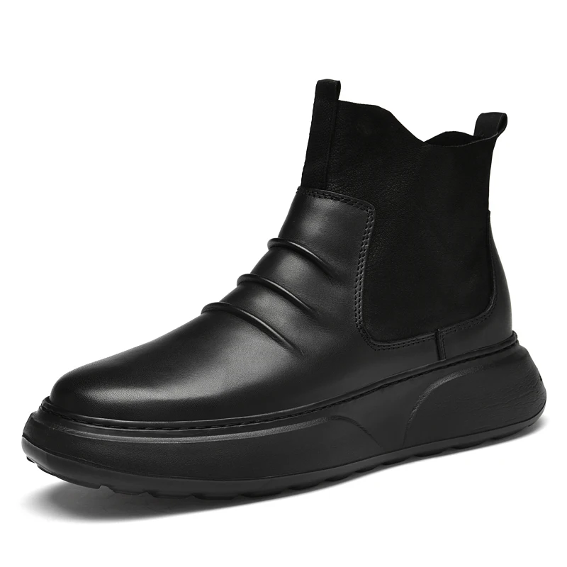 WAERTA High Quality New Men\'s Winter Chelsea Boots Casual Genuine Leather Shoes Male Waterproof Plush Warm Ankle Snow Men Boots