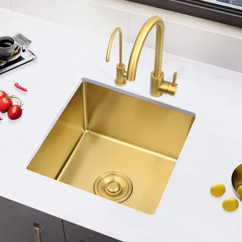 

Nano gold sink 304 stainless steel kitchen vegetable basin household manual dishwasher single slot under the counter size