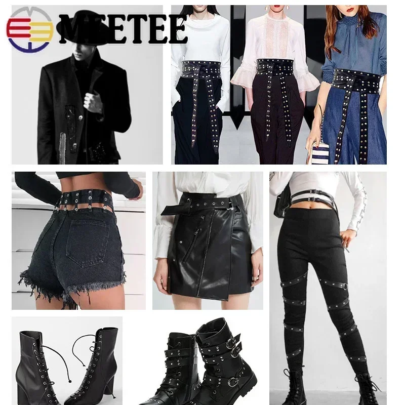 2/5/10Meters Meetee Rivet PU Leather Ribbons Punk Eyelets Band Rope DIY Bracelet Sewing Clothing Bags Strap Material Accessories