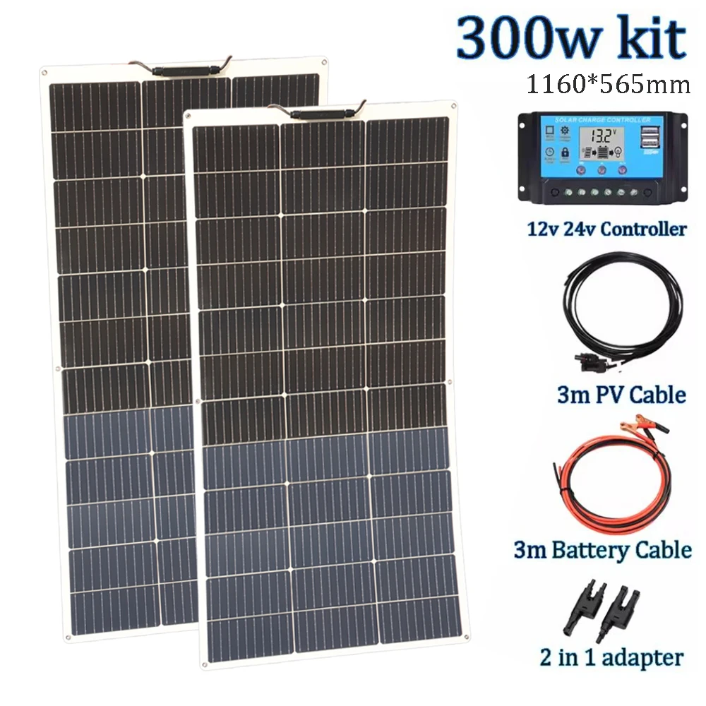 300w 150w flexibele zonnepaneel kit fotovoltaïsche paneel 12v acculader systeem voor thuis camper boot RV balkon EU magazijn DHL verzending