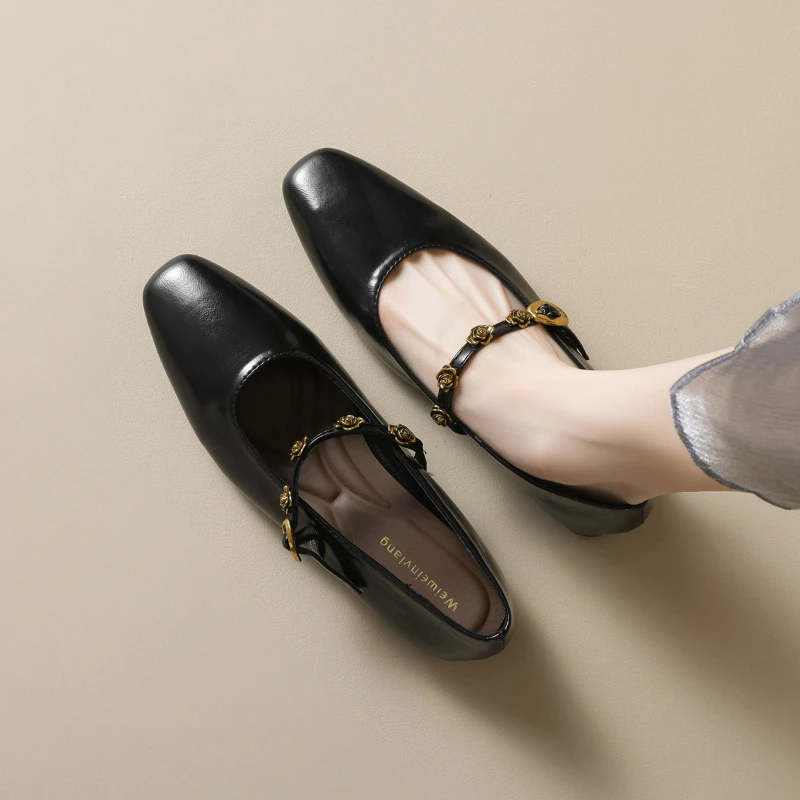 

Women French Retro Flat Shoes Camellia Decor Shallow Mouth Soft Sole One Strap Mary Jane Shoes For Daily Casual Wear Comfortabl