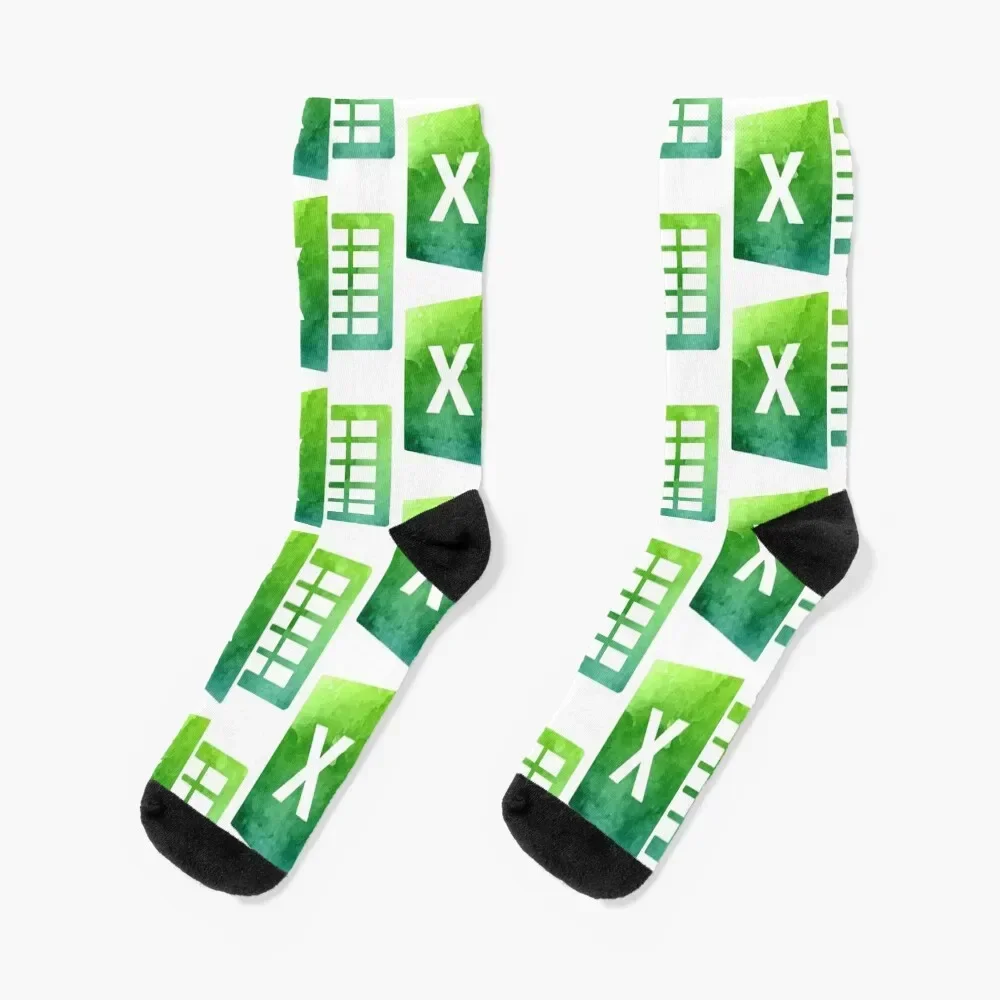 Watercolor Excel Logo Socks christmas gifts loose Socks Ladies Men's