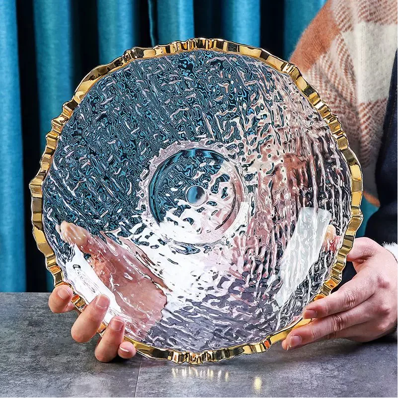 HYS light luxury gold-painted fruit plate household living room coffee table ornament candy snack display plate high value