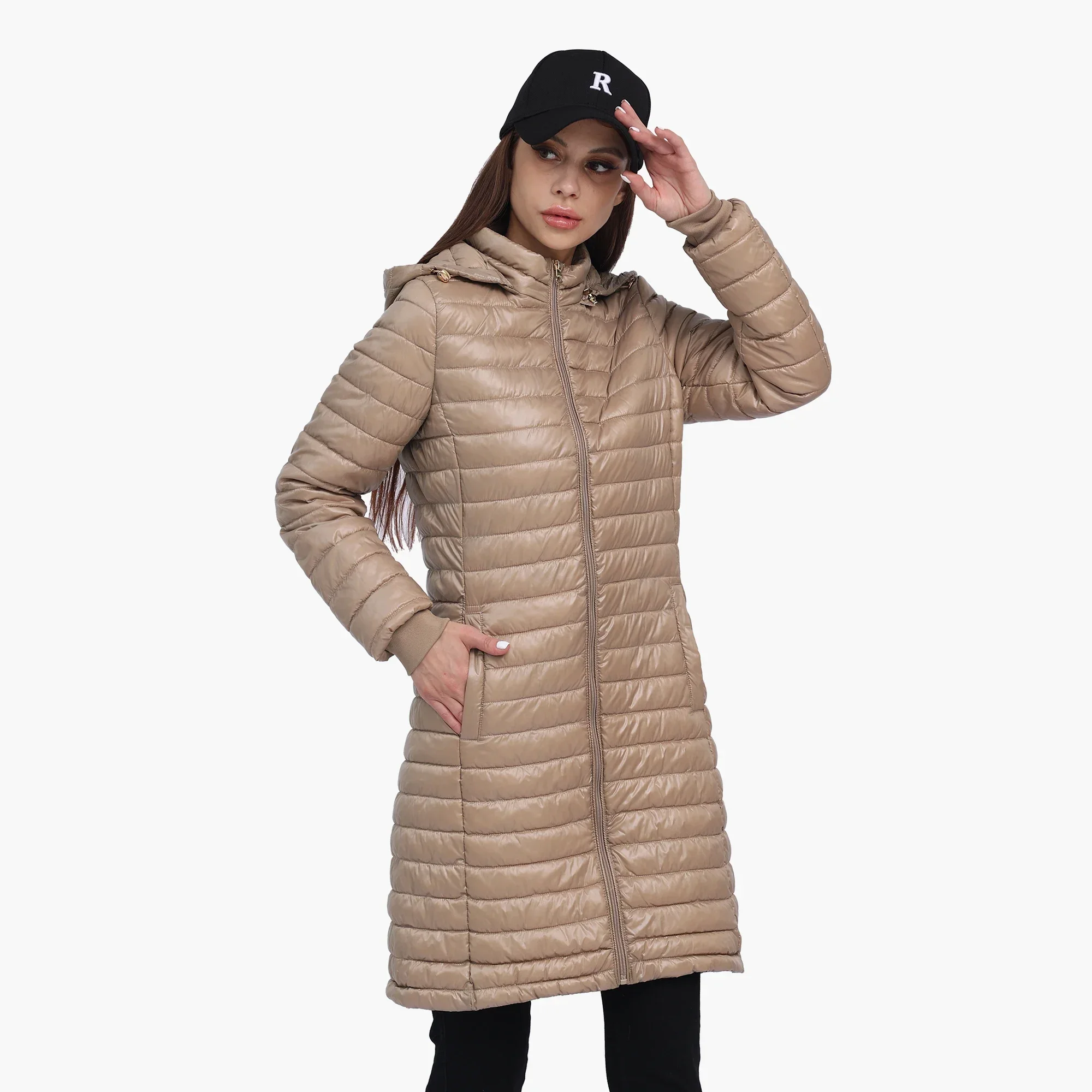 SANTELON Women Long Warm Ultralight Portable Puffer Jacket Coat Female Winter Outdoor Lightweight Parka With Adjustable Hood