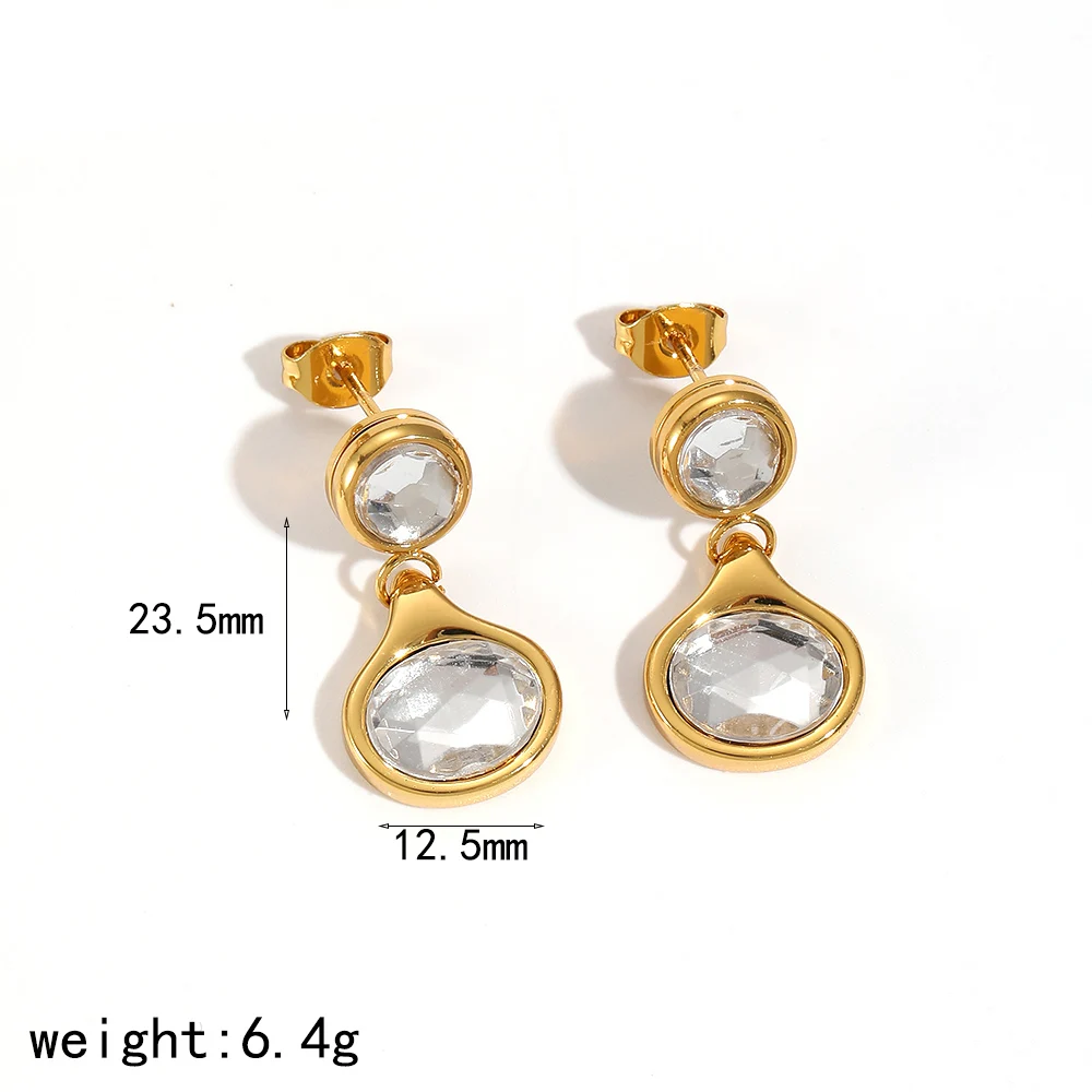 Modische, zarte, glänzende Ohrstecker aus Edelstahl mit Zirkonia, 18K Goldfarben plattiert, hochwertiger Schmuck, Geschenkidee – Detail 8