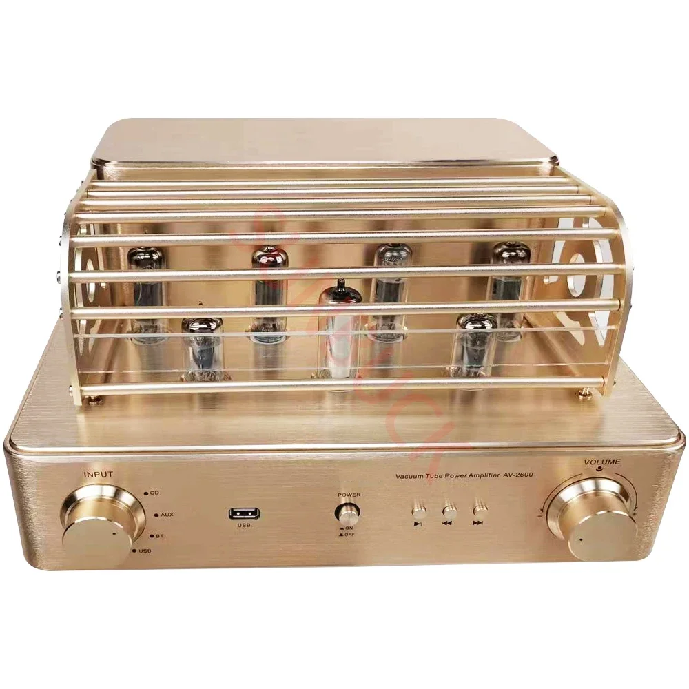 SUNBUCK AV2600 6E2 6F1 6P1 Vacuum Tube Power Amplifier 2.0 Stereo 12W +12W USB Bluetooth hifi Tube Power Amplifier Audio