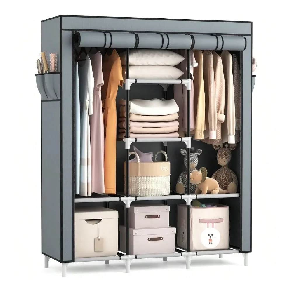 

Closet Wardrobe For Hanging Clothes With 2 Hanging Rods And 8 Storage Organizer ShelvesSturdy Large Wardrobe Closet For Bedroom