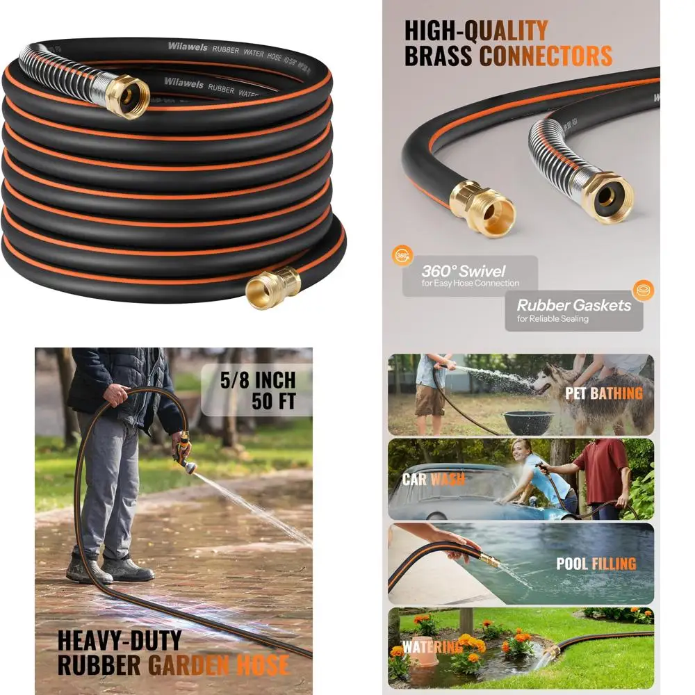 

Сверхмощный садовый шланг на 50 футов с рабочим давлением мощностью 300 фунтов на квадратный дюйм и поворотной ручкой для прочных поливочных решений