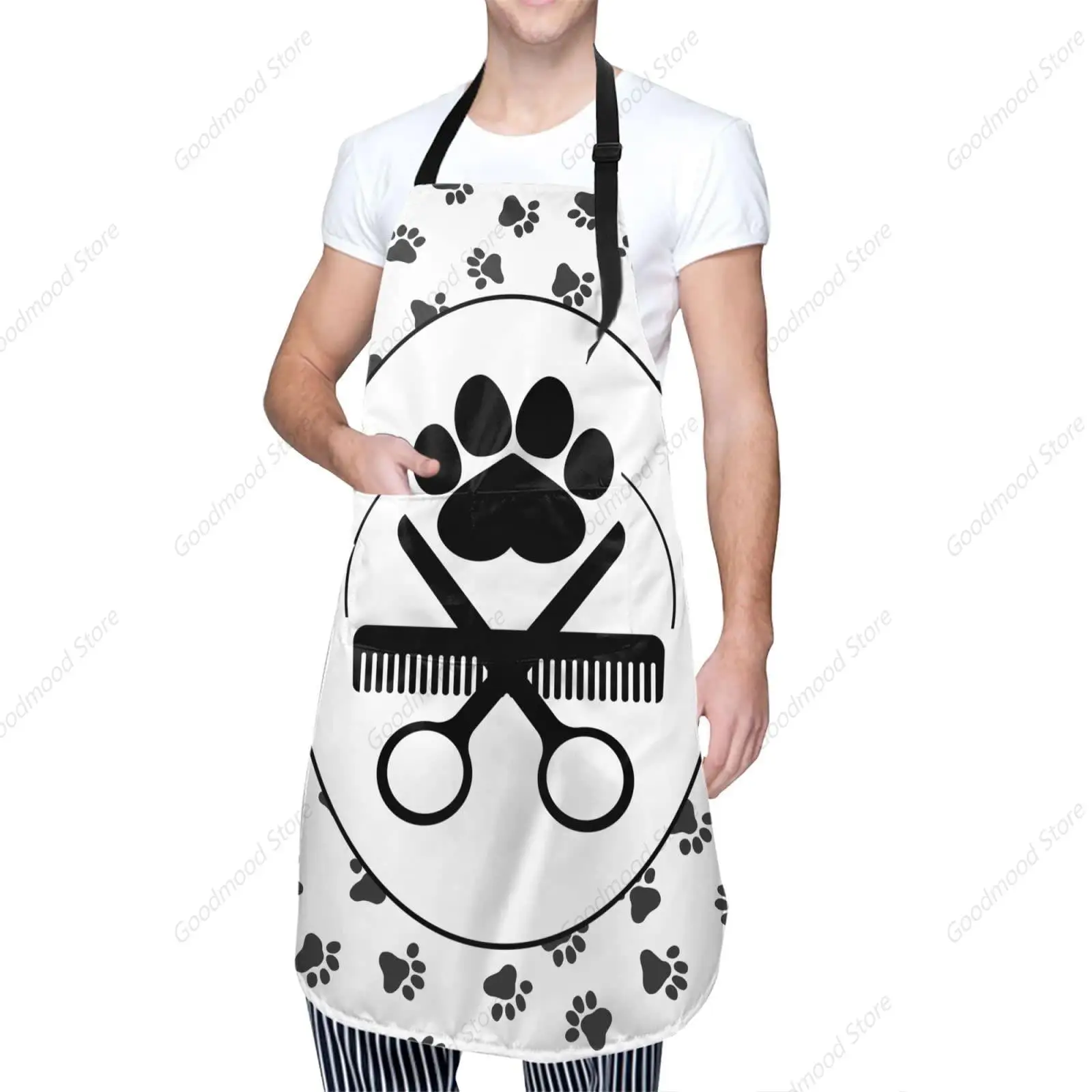 Pet Dogs Grooming Waterproof Apron With 2 Pockets Cute Animal Paws Kitchen Chef Aprons Bibs For Cooking Baking