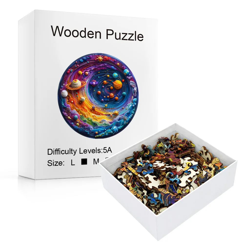 Wooden Jigsaw Puzzles for Adults - Space Planet Earth, Beautiful Gift Package, Unique Shape Best Gift for Adults and Kids