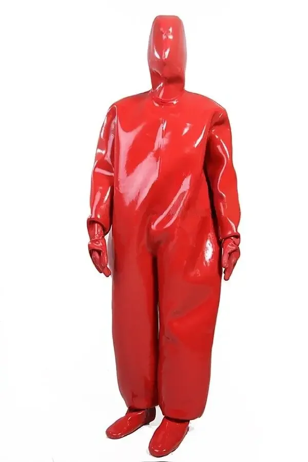 100% 라텍스 고무 Anzug 후드, Rot Catsuit 바디 슈트, 젠타이 0.4mm 가장 무도회 볼 S-XXL