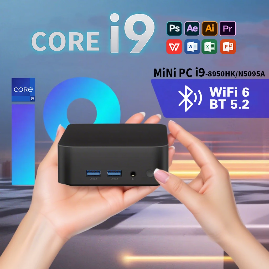 

NEW Core i9 8950HK Portable Mini PC Computer Windows 11 16GB 1/2TB SSD Gaming Computer WiFi 6 USB office Mini Desktop PC