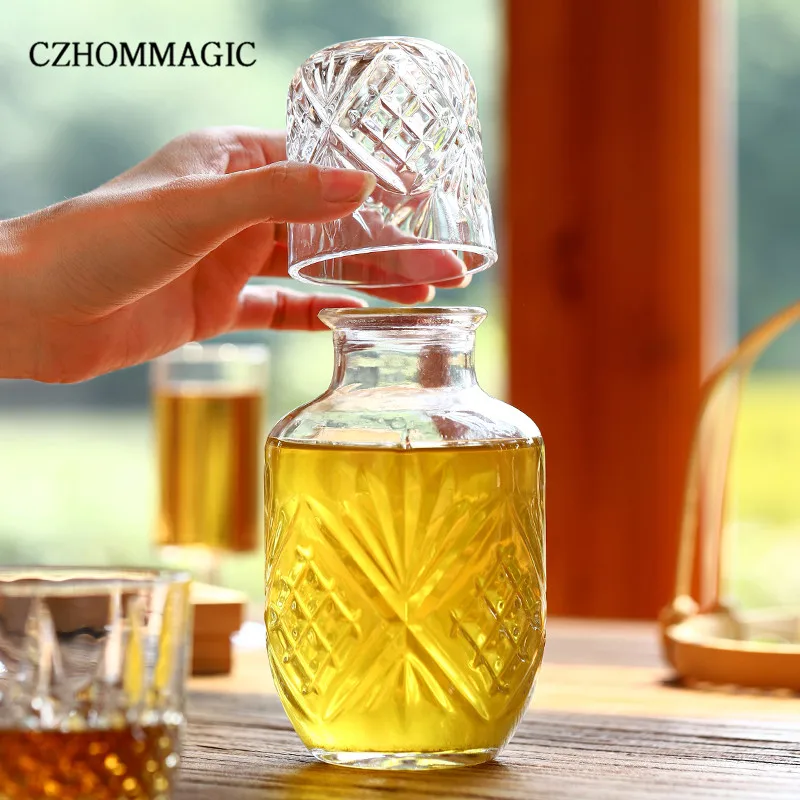 550ml Diamond Bedside Water Carafe and Glass Set for Bedroom Nightstand Vintage Night Water Pitcher with Tumbler Cup for Juice