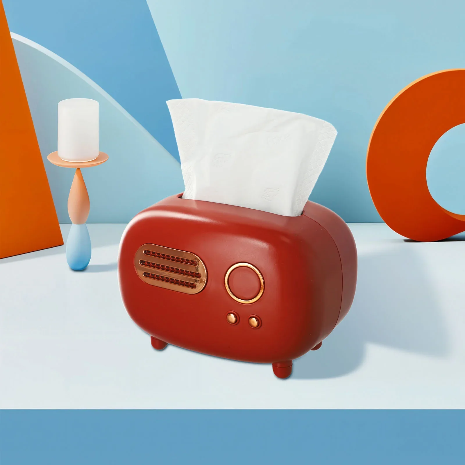 Paper Holder And Tissue Box With Radio Model Design Suitable For Desktop Use In Home Or Office For Wet Wipes And Paper Storage