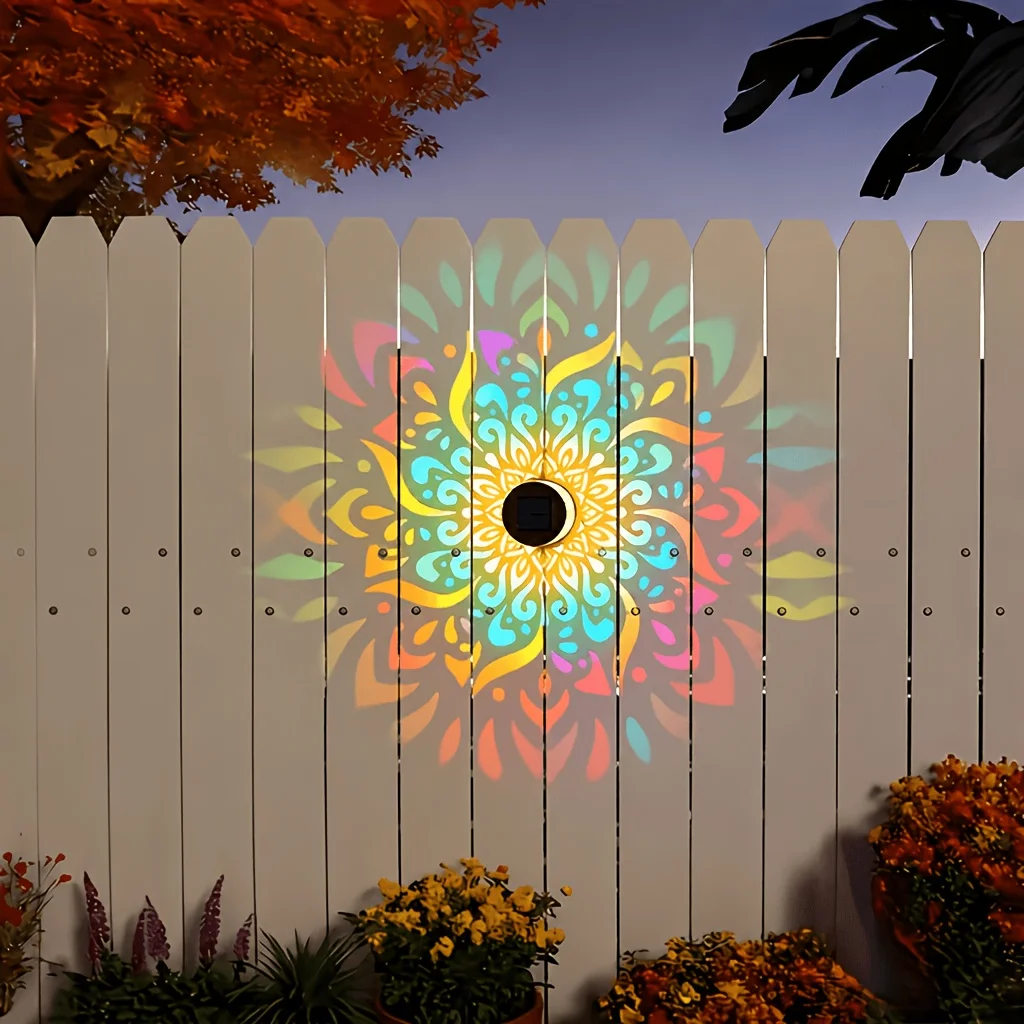 1/2/4 Packs Solar Fence Lights, with Mandala Pattern Design, Suitable for Outdoor Walls, with IPX4 Waterproof Rating. Metal Sola view 4
