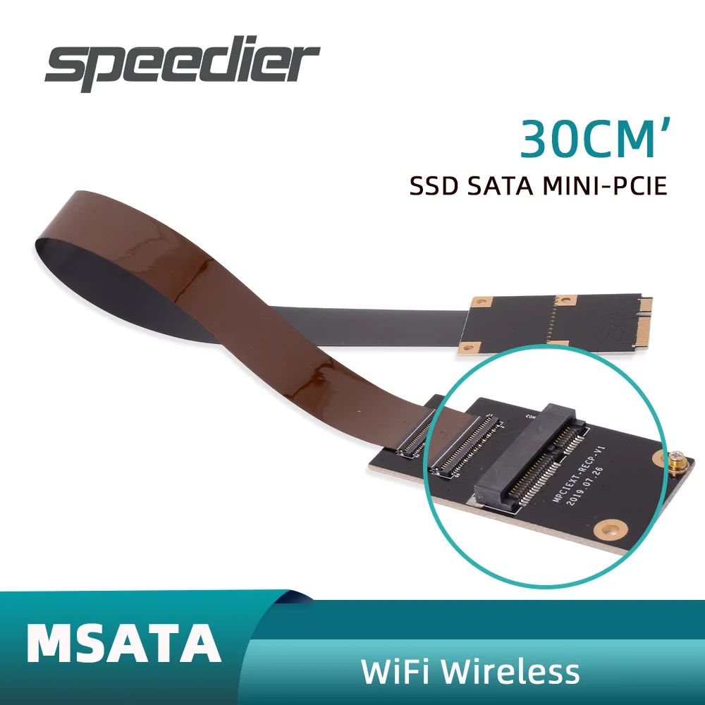 Speedier 30cm 1ft Mini PCIE WiFi Wireless NIC MSATA SSD SATA MINI-PCI Express 52pin SSD Extension Ribbon Cable