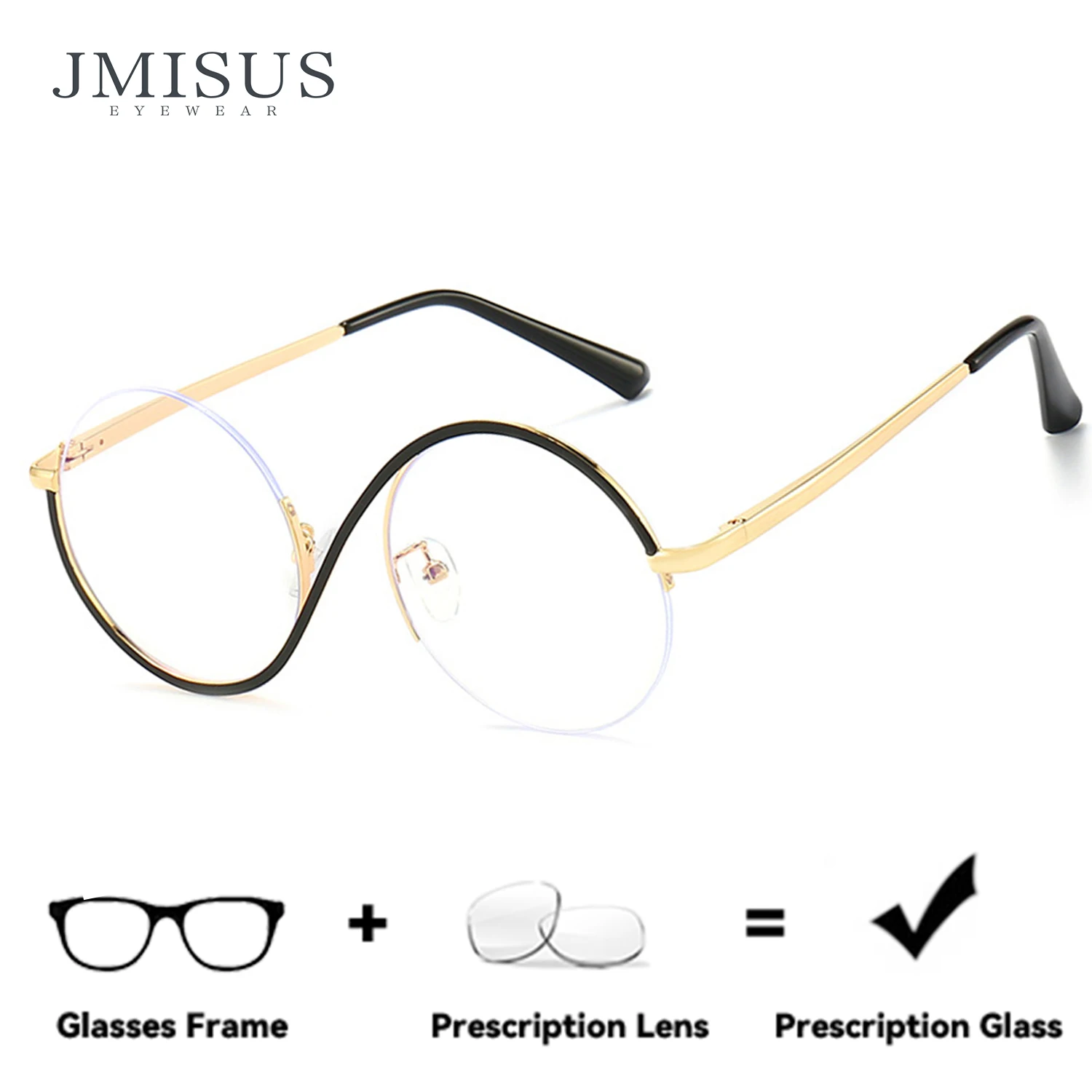 

JMISUS Half Rimless Round Progressive Multifocal Glasses Blue Light Blocking Photochromic Brown Optical Eyewear