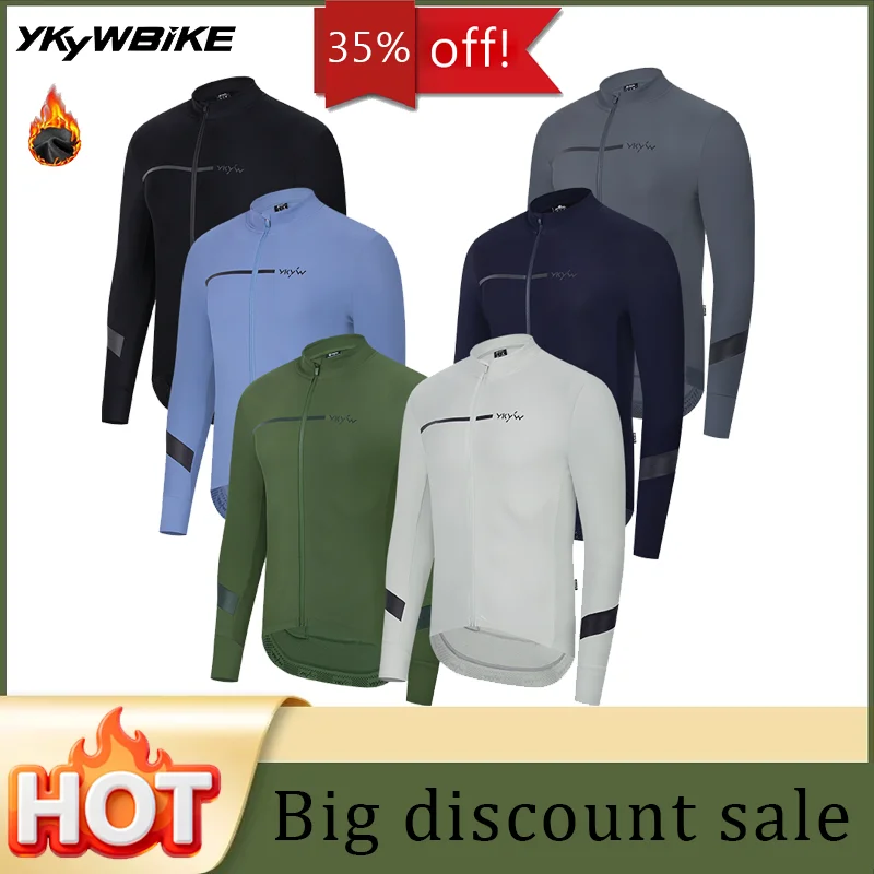 

YKYWBIKE Men's Cycling Jackets Thermal Fleece Warmth Cycling Jersey Autumn Long Sleeve Winter Bicycle Jacket Road Bike Clothin