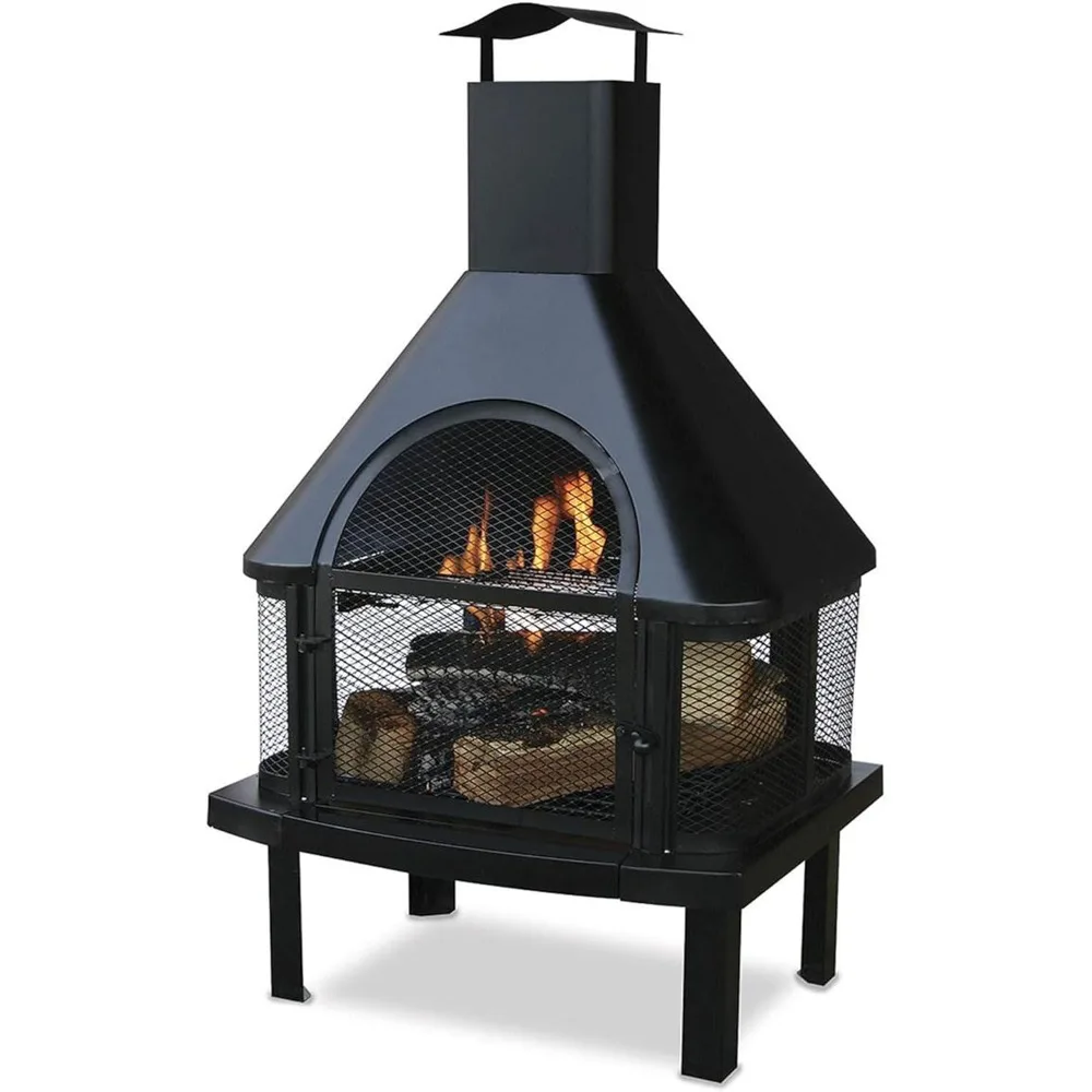 Chimenea de leña Chimenea de acero al aire libre Cuenco de fuego rectangular para patio trasero o calefacción de hoguera de cubierta, negro