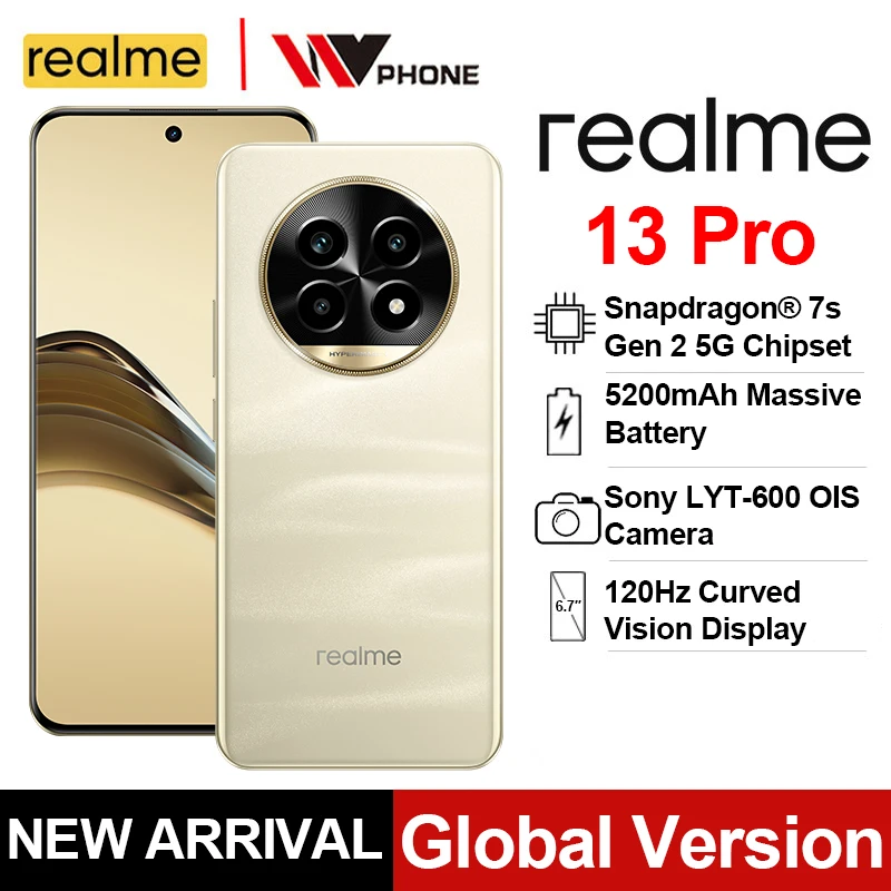 

realme 13 Pro Smartphone Snapdragon 7s Gen 2 5G Chipset Sony LYT-600 OIS Camera 120Hz Curved Display AI Imaging 5200mAh Battery