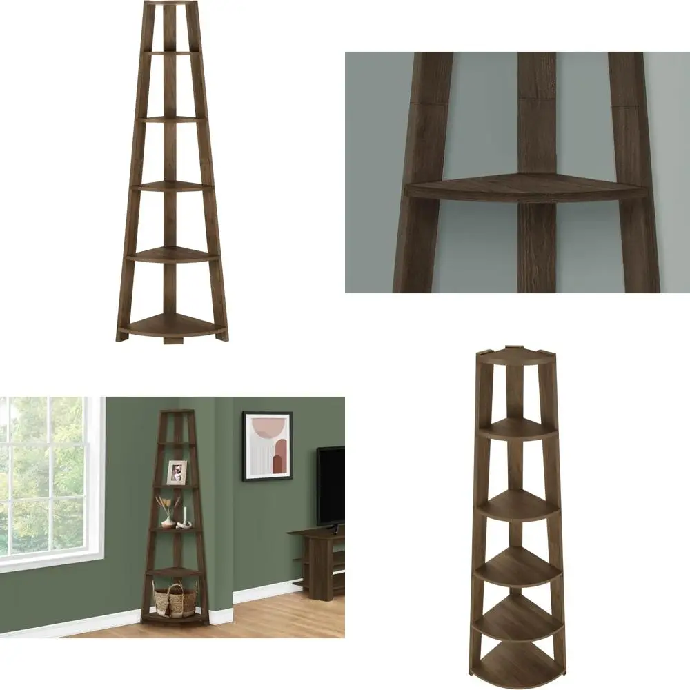 رف كتب معاصر من خشب الجوز المكون من 5 طبقات للمكتب وغرفة النوم - حل تخزين حديث